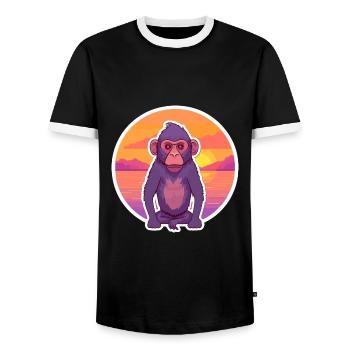 Pavian, lustige Cartoon-Kawaii-Strand-Illustration - Männer Kontrast-T-Shirt - Schwarz/Weiß - Vorne - AI Model Female 172 light (172cm) & AI Model Male 178 light (178cm)