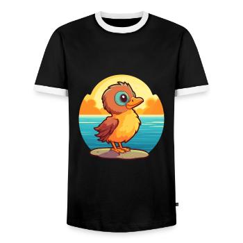 Vogel lustige Karikatur Kawaii Strand Illustration - Männer Kontrast-T-Shirt - Schwarz/Weiß - Vorne - AI Model Female 172 light (172cm) & AI Model Male 178 light (178cm)