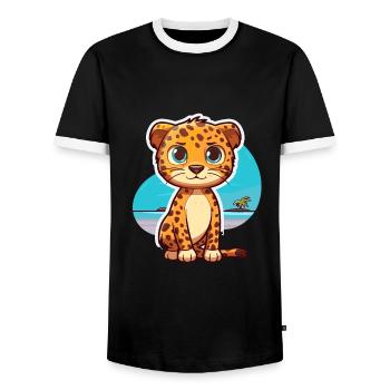 Leopard Lustige Karikatur Kawaii Strand Illustration - Männer Kontrast-T-Shirt - Schwarz/Weiß - Vorne - AI Model Female 172 light (172cm) & AI Model Male 178 light (178cm)