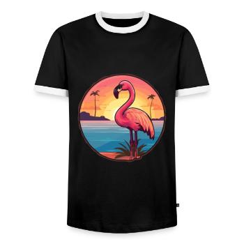 Flamingo-lustige Cartoon-Kawaii-Strand-Illustration - Männer Kontrast-T-Shirt - Schwarz/Weiß - Vorne - AI Model Female 172 light (172cm) & AI Model Male 178 light (178cm)