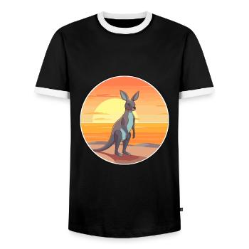 Kangaroo Funny Cartoon Kawaii Beach Illustration - Men's Ringer Shirt - black/white - Front - AI Model Female 172 light (172cm) & AI Model Male 178 light (178cm)