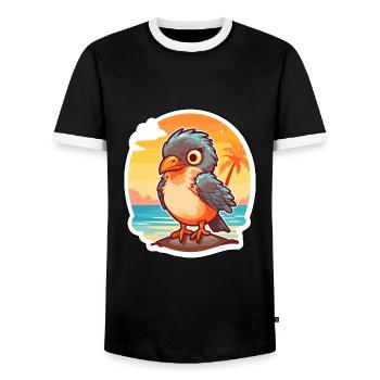 Kuckuck, lustige Cartoon-Kawaii-Strand-Illustration - Männer Kontrast-T-Shirt - Schwarz/Weiß - Vorne - AI Model Female 172 light (172cm) & AI Model Male 178 light (178cm)
