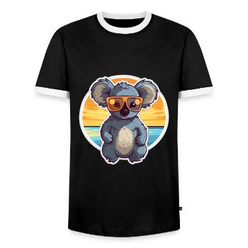 Koala Funny Cartoon Kawaii Beach Illustration - Men's Ringer Shirt - black/white - Front - AI Model Female 172 light (172cm) & AI Model Male 178 light (178cm)