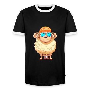 Schaf lustige Karikatur Kawaii Strand Illustration - Männer Kontrast-T-Shirt - Schwarz/Weiß - Vorne - AI Model Female 172 light (172cm) & AI Model Male 178 light (178cm)