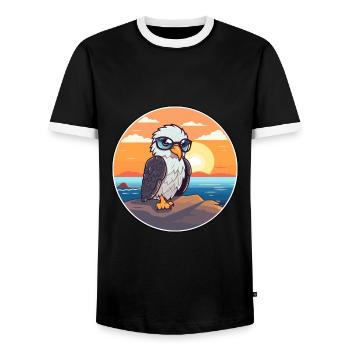 Adler Niedliche Lustige Karikatur Kawaii Buch Strand - Männer Kontrast-T-Shirt - Schwarz/Weiß - Vorne - AI Model Female 172 light (172cm) & AI Model Male 178 light (178cm)