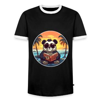 Panda süßer lustiger Cartoon Kawaii Buchstrand - Männer Kontrast-T-Shirt - Schwarz/Weiß - Vorne - AI Model Female 172 light (172cm) & AI Model Male 178 light (178cm)