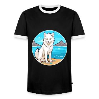 Arctic Wolf Watercolor Cartoon Kawaii Clipart Pet - Men's Ringer Shirt - black/white - Front - AI Model Female 172 light (172cm) & AI Model Male 178 light (178cm)