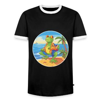 Frog Watercolor Cartoon Kawaii Clipart Animal - Men's Ringer Shirt - black/white - Front - AI Model Female 172 light (172cm) & AI Model Male 178 light (178cm)