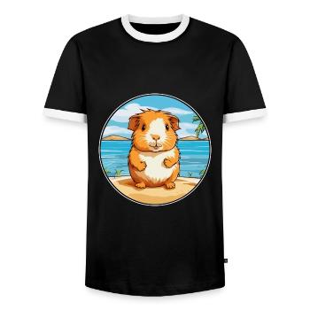 Guinea Pig Watercolor Cartoon Kawaii Clipart Pet - Men's Ringer Shirt - black/white - Front - AI Model Female 172 light (172cm) & AI Model Male 178 light (178cm)