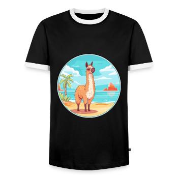 Llama Watercolor Cartoon Kawaii Clipart Animal - Men's Ringer Shirt - black/white - Front - AI Model Female 172 light (172cm) & AI Model Male 178 light (178cm)