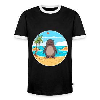 Mole Watercolor Cartoon Kawaii Clipart Animal - Men's Ringer Shirt - black/white - Front - AI Model Female 172 light (172cm) & AI Model Male 178 light (178cm)
