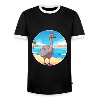 Ostrich Watercolor Cartoon Kawaii Clipart Animal - Men's Ringer Shirt - black/white - Front - AI Model Female 172 light (172cm) & AI Model Male 178 light (178cm)