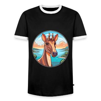 Okapi Watercolor Cartoon Kawaii Clipart Animal - Men's Ringer Shirt - black/white - Front - AI Model Female 172 light (172cm) & AI Model Male 178 light (178cm)
