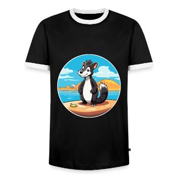 Skunk aquarelle dessin animé Kawaii Clipart Animal - T-shirt contrasté Homme - noir/blanc - Devant - AI Model Female 172 light (172cm) & AI Model Male 178 light (178cm)