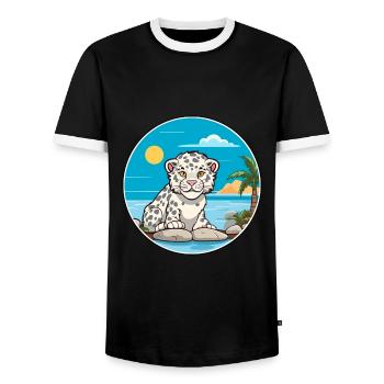 Léopard des neiges aquarelle dessin animé Kawaii Clipart animal de compagnie - T-shirt contrasté Homme - noir/blanc - Devant - AI Model Female 172 light (172cm) & AI Model Male 178 light (178cm)