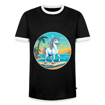Unicorn Watercolor Cartoon Kawaii Clipart Animal - Men's Ringer Shirt - black/white - Front - AI Model Female 172 light (172cm) & AI Model Male 178 light (178cm)