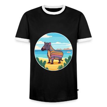 Tapir Watercolor Cartoon Kawaii Clipart Animal - Men's Ringer Shirt - black/white - Front - AI Model Female 172 light (172cm) & AI Model Male 178 light (178cm)