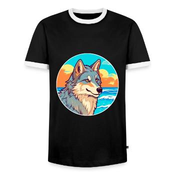 Wolf Watercolor Cartoon Kawaii Clipart Animal - Men's Ringer Shirt - black/white - Front - AI Model Female 172 light (172cm) & AI Model Male 178 light (178cm)