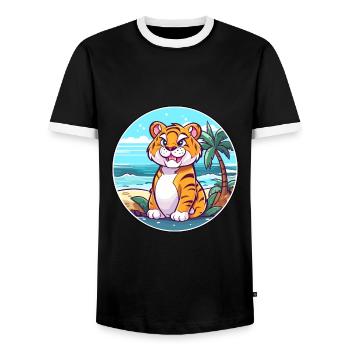 Tiger Aquarell Cartoon Kawaii Clipart Tier - Männer Kontrast-T-Shirt - Schwarz/Weiß - Vorne - AI Model Female 172 light (172cm) & AI Model Male 178 light (178cm)