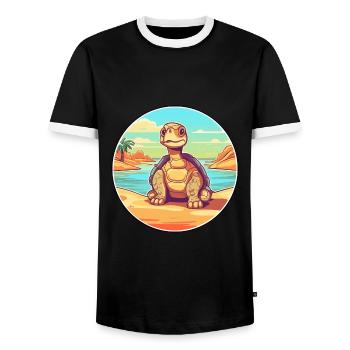 Schildkröte Aquarell Cartoon Kawaii Clipart Tier - Männer Kontrast-T-Shirt - Schwarz/Weiß - Vorne - AI Model Female 172 light (172cm) & AI Model Male 178 light (178cm)