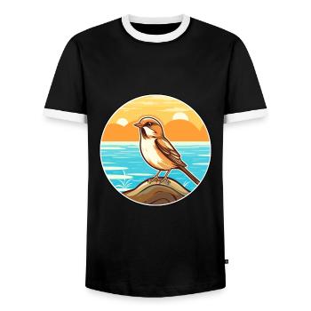 Moineau aquarelle dessin animé Kawaii Clipart Animal - T-shirt contrasté Homme - noir/blanc - Devant - AI Model Female 172 light (172cm) & AI Model Male 178 light (178cm)