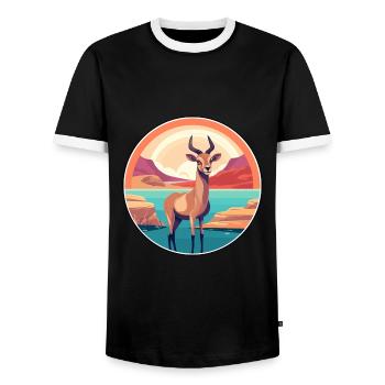 Antelope Watercolor Cartoon Kawaii Clipart Animal - Men's Ringer Shirt - black/white - Front - AI Model Female 172 light (172cm) & AI Model Male 178 light (178cm)