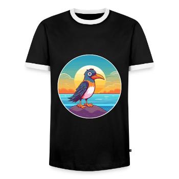 Bird Watercolor Cartoon Kawaii Clipart Animal - Men's Ringer Shirt - black/white - Front - AI Model Female 172 light (172cm) & AI Model Male 178 light (178cm)
