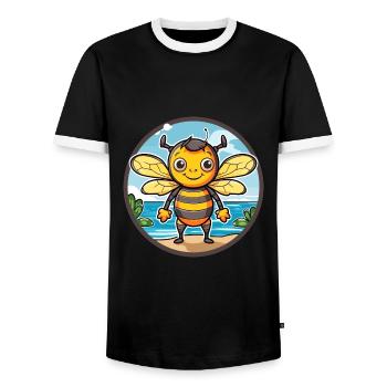 Bee Watercolor Cartoon Kawaii Clipart Animal - Men's Ringer Shirt - black/white - Front - AI Model Female 172 light (172cm) & AI Model Male 178 light (178cm)