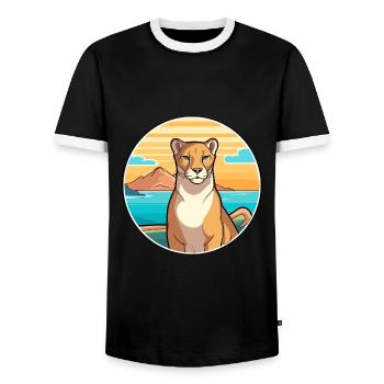 Cougar Watercolor Cartoon Kawaii Clipart Animal - Men's Ringer Shirt - black/white - Front - AI Model Female 172 light (172cm) & AI Model Male 178 light (178cm)