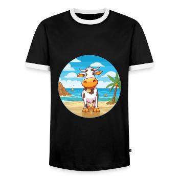 Cow Watercolor Cartoon Kawaii Clipart Animal - Men's Ringer Shirt - black/white - Front - AI Model Female 172 light (172cm) & AI Model Male 178 light (178cm)