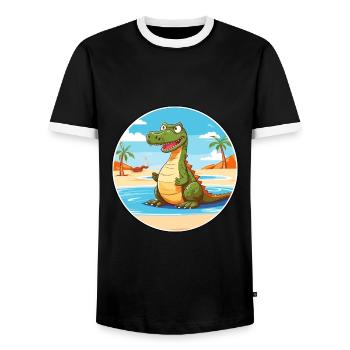 Crocodile Watercolor Cartoon Kawaii Clipart Animal - Men's Ringer Shirt - black/white - Front - AI Model Female 172 light (172cm) & AI Model Male 178 light (178cm)