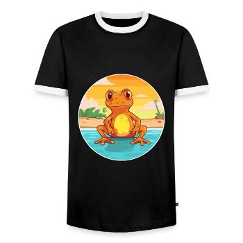 Frog Watercolor Cartoon Kawaii Clipart Animal - Men's Ringer Shirt - black/white - Front - AI Model Female 172 light (172cm) & AI Model Male 178 light (178cm)