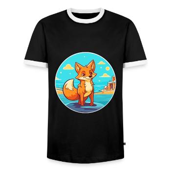 Fuchs Aquarell Cartoon Kawaii Clipart Tier - Männer Kontrast-T-Shirt - Schwarz/Weiß - Vorne - AI Model Female 172 light (172cm) & AI Model Male 178 light (178cm)