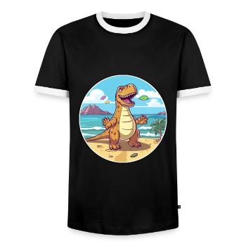 Dinosaur Watercolor Cartoon Kawaii Clipart Animal - Men's Ringer Shirt - black/white - Front - AI Model Female 172 light (172cm) & AI Model Male 178 light (178cm)