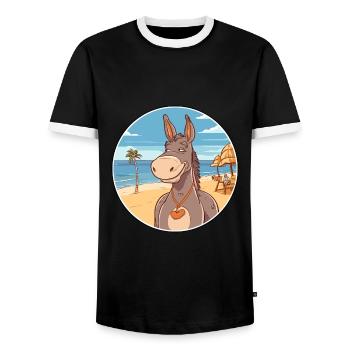 Donkey Watercolor Cartoon Kawaii Clipart Animal - Men's Ringer Shirt - black/white - Front - AI Model Female 172 light (172cm) & AI Model Male 178 light (178cm)
