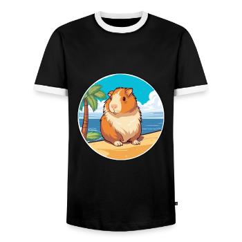 Guinea Pig Watercolor Cartoon Kawaii Clipart Pet - Men's Ringer Shirt - black/white - Front - AI Model Female 172 light (172cm) & AI Model Male 178 light (178cm)