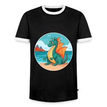 Dragon Watercolor Cartoon Kawaii Clipart Animal - Men's Ringer Shirt - black/white - Front - AI Model Female 172 light (172cm) & AI Model Male 178 light (178cm)