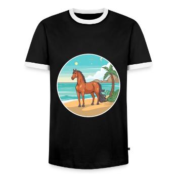 Pferd Aquarell Karikatur Kawaii Clipart Tier - Männer Kontrast-T-Shirt - Schwarz/Weiß - Vorne - AI Model Female 172 light (172cm) & AI Model Male 178 light (178cm)