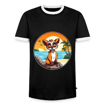 Lemur Watercolor Cartoon Kawaii Clipart Animal - Men's Ringer Shirt - black/white - Front - AI Model Female 172 light (172cm) & AI Model Male 178 light (178cm)