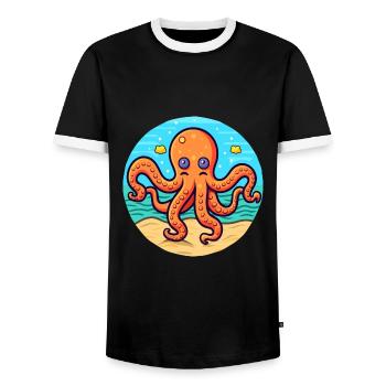 Octopus Watercolor Cartoon Kawaii Clipart Animal - Men's Ringer Shirt - black/white - Front - AI Model Female 172 light (172cm) & AI Model Male 178 light (178cm)