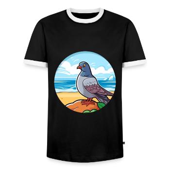 Pigeon Watercolor Cartoon Kawaii Clipart Animal - Men's Ringer Shirt - black/white - Front - AI Model Female 172 light (172cm) & AI Model Male 178 light (178cm)