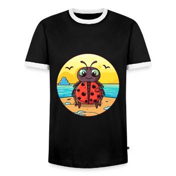 Ladybug Watercolor Cartoon Kawaii Clipart Animal - Men's Ringer Shirt - black/white - Front - AI Model Female 172 light (172cm) & AI Model Male 178 light (178cm)