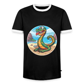 Snake Watercolor Cartoon Kawaii Clipart Animal - Men's Ringer Shirt - black/white - Front - AI Model Female 172 light (172cm) & AI Model Male 178 light (178cm)