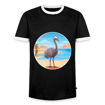 Ostrich Watercolor Cartoon Kawaii Clipart Animal - Men's Ringer Shirt - black/white - Front - AI Model Female 172 light (172cm) & AI Model Male 178 light (178cm)