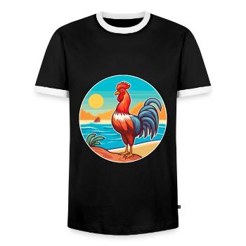 Rooster Watercolor Cartoon Kawaii Clipart Animal - Men's Ringer Shirt - black/white - Front - AI Model Female 172 light (172cm) & AI Model Male 178 light (178cm)