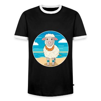 Mouton aquarelle dessin animé Kawaii Clipart Animal - T-shirt contrasté Homme - noir/blanc - Devant - AI Model Female 172 light (172cm) & AI Model Male 178 light (178cm)