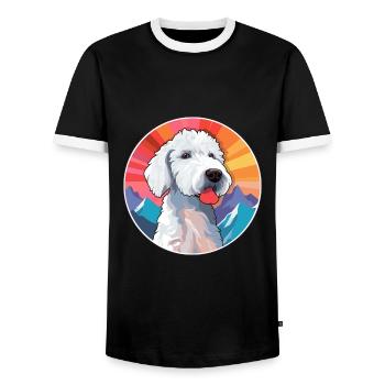 Bedlington Terrier chien race dessin animé Kawaii Waterc - T-shirt contrasté Homme - noir/blanc - Devant - AI Model Female 172 light (172cm) & AI Model Male 178 light (178cm)