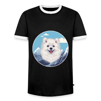 Amerikanische Eskimo-Hunderasse Karikatur Kawaii Watercolo - Männer Kontrast-T-Shirt - Schwarz/Weiß - Vorne - AI Model Female 172 light (172cm) & AI Model Male 178 light (178cm)