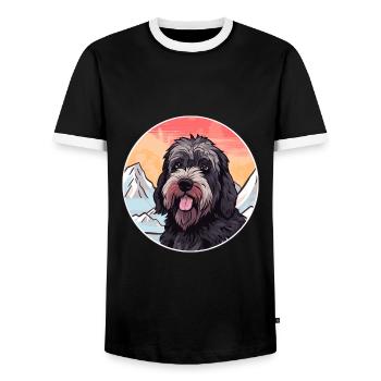 Terrier Russe Noir Race De Chien Cartoon Kawaii Wat - T-shirt contrasté Homme - noir/blanc - Devant - AI Model Female 172 light (172cm) & AI Model Male 178 light (178cm)