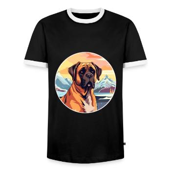 Boerboel Dog Breed Cartoon Kawaii Watercolor - Men's Ringer Shirt - black/white - Front - AI Model Female 172 light (172cm) & AI Model Male 178 light (178cm)
